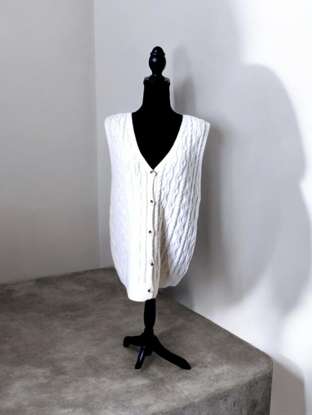 Motel Rocks Ivory Cable Knit Button-Front Vest